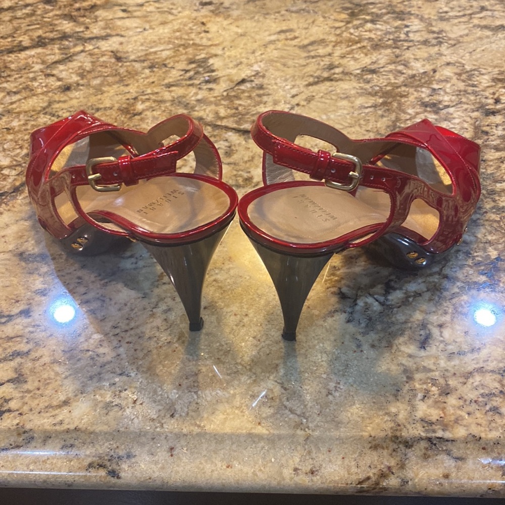 Stuart Weitzman Red Platform Sling Backs, Size 10 - image 2